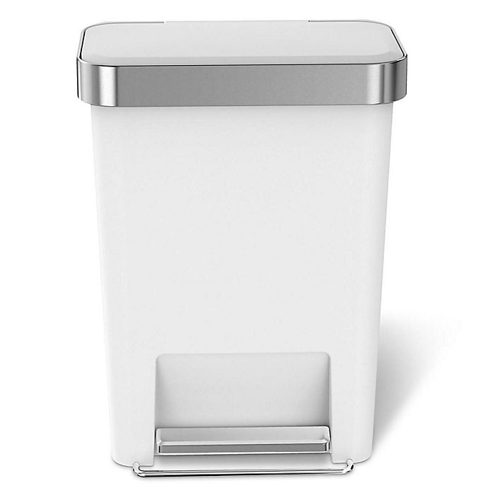 slide 2 of 3, simplehuman Plastic Rectangular Step Trash Can with Liner Pocket - White, 45 liter