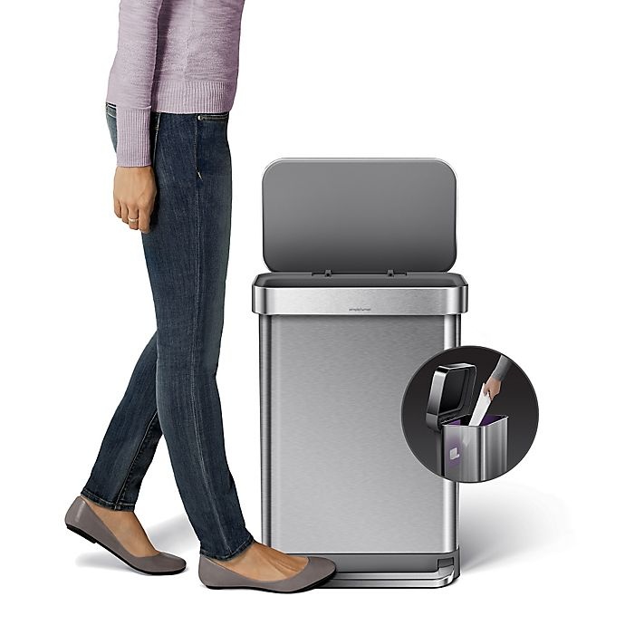 slide 2 of 3, simplehuman RectangularStep Trash Can with Liner Pocket - Brushed Stainless Steel, 55 liter