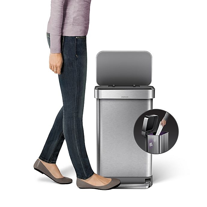 slide 2 of 5, simplehuman Rectangle LinerStep Trash Can w/Liner Pocket - Brushed Stainless Steel, 45 liter