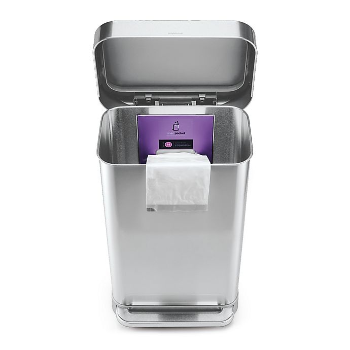 slide 4 of 5, simplehuman Rectangle LinerStep Trash Can w/Liner Pocket - Brushed Stainless Steel, 45 liter