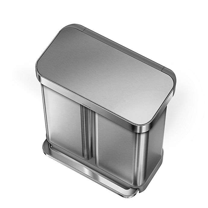 slide 3 of 4, simplehuman Dual Compartment Rectangular Step Trash Can - Brushed Stainless Steel, 58 liter