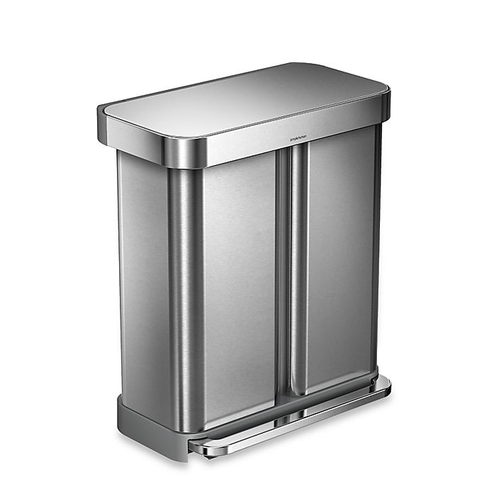slide 1 of 4, simplehuman Dual Compartment Rectangular Step Trash Can - Brushed Stainless Steel, 58 liter