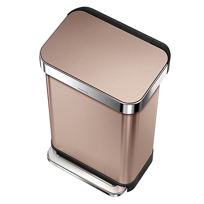 slide 2 of 2, simplehuman Rectangular Liner Rim Step Trash Can with Liner Pocket - Rose Gold, 45 liter