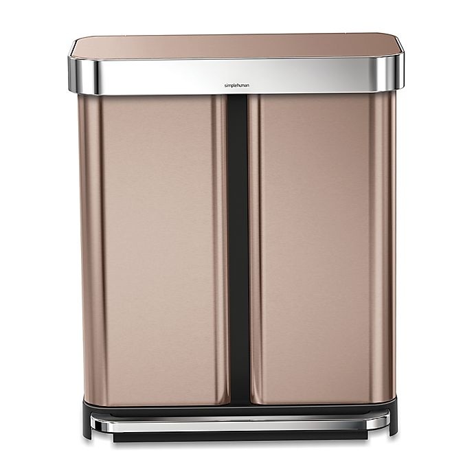 slide 2 of 3, simplehuman Dual Compartment Rectangular Step Trash Can - Rose Gold, 58 liter