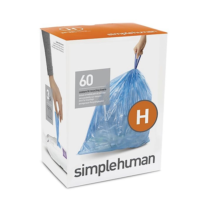 slide 1 of 3, simplehuman Code H 30-35-Liter Custom-Fit Recyclable Liners - Blue, 60 ct