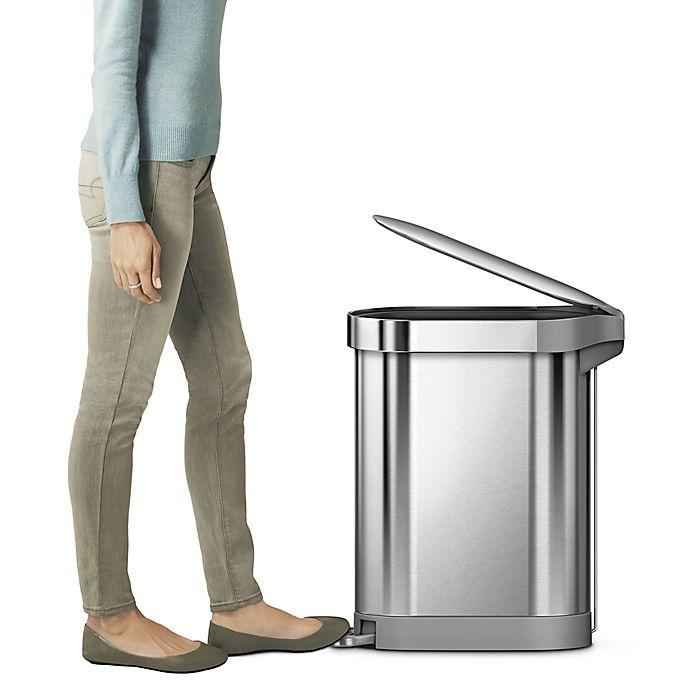 slide 3 of 5, simplehuman Slim Step-On Trash Can with Liner Rim, 45 liter