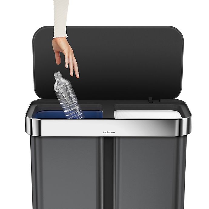 slide 5 of 6, simplehuman Dual Compartment Rectangular Step Trash Can - Black Stainless Steel, 58 liter