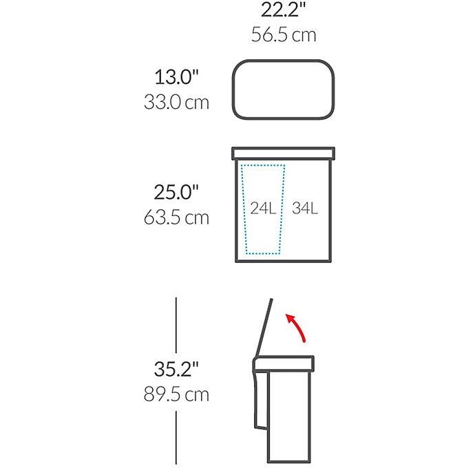 slide 6 of 6, simplehuman Dual Compartment Rectangular Step Trash Can - Black Stainless Steel, 58 liter