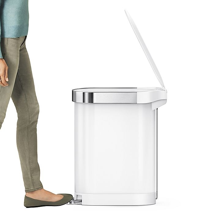 slide 4 of 4, simplehuman Slim Step-On Trash Can with Liner Rim - White, 45 liter