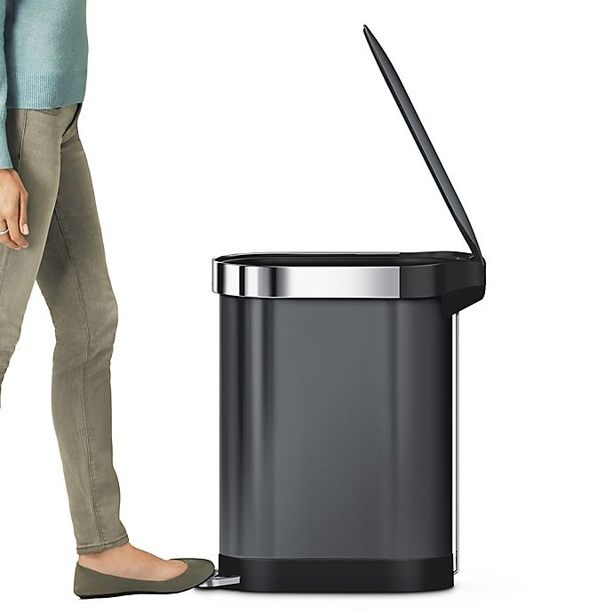 slide 4 of 4, simplehuman Slim Step-On Trash Can with Liner Rim - Black, 45 liter