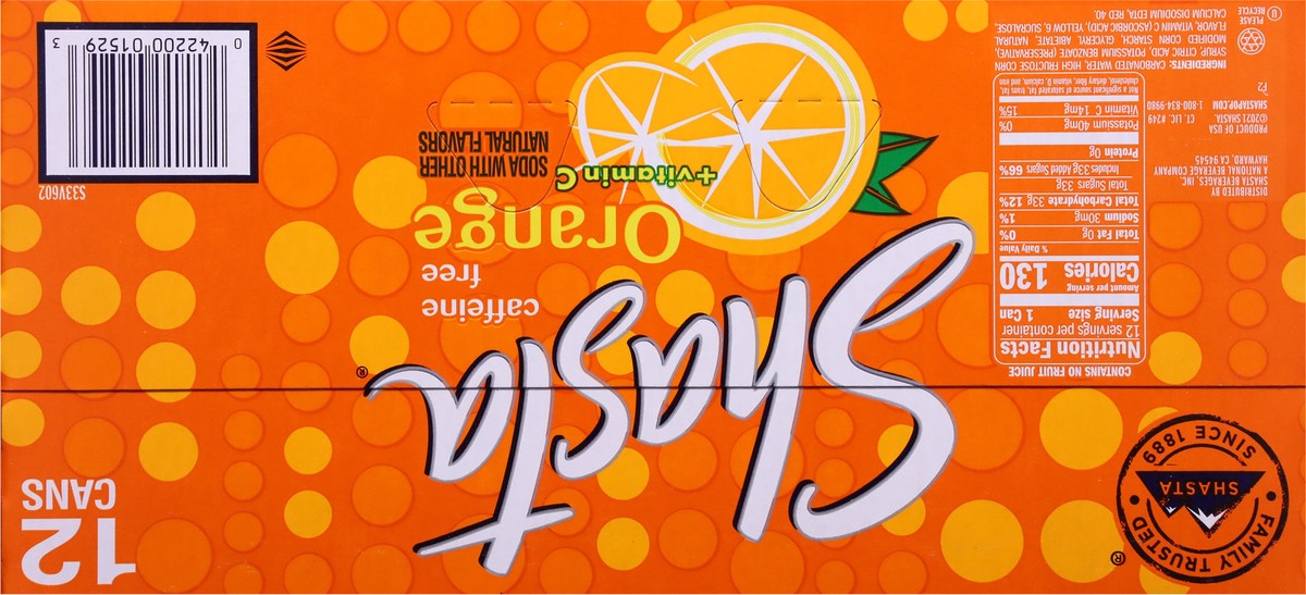 slide 3 of 9, Shasta Caffeine Free + Vitamin C Orange Soda - 12 oz, 12 oz