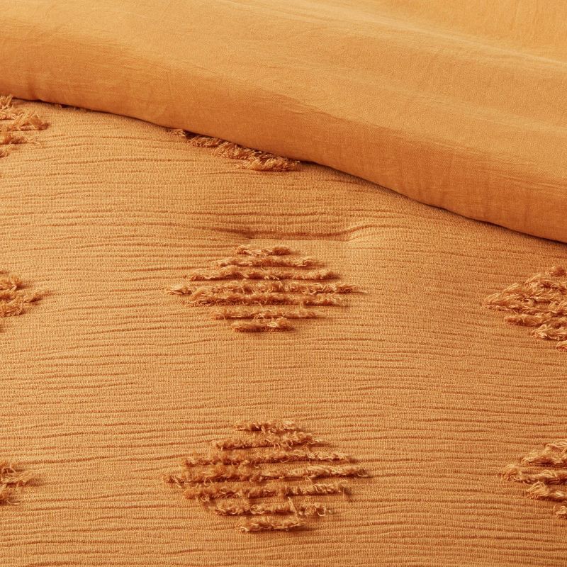 slide 4 of 4, Twin/Twin Extra Long Tufted Diamond Crinkle Comforter and Sham Set Dark Gold - Threshold™: Polyester, Quilted, OEKO-TEX Certified, 1 ct