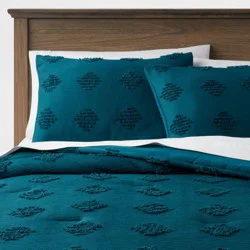 King Tufted Diamond Crinkle Comforter and Sham Set Dark Teal Blue - Threshold™: Polyester, OEKO-TEX Certified, Machine Washable