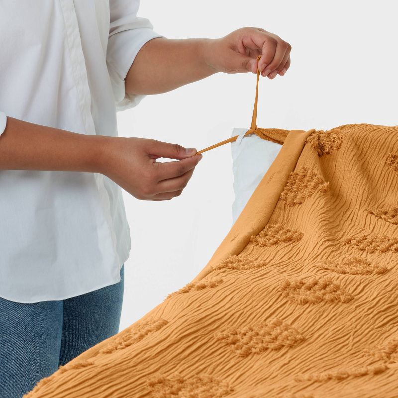 slide 5 of 6, Full/Queen Tufted Diamond Crinkle Duvet Cover and Sham Set Dark Gold - Threshold™: Polyester Bedding Set with OEKO-TEX Certification, 1 ct