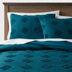 Full/Queen Tufted Diamond Crinkle Duvet Cover and Sham Set Dark Teal Blue - Threshold™: Polyester, OEKO-TEX Certified, 3-Piece