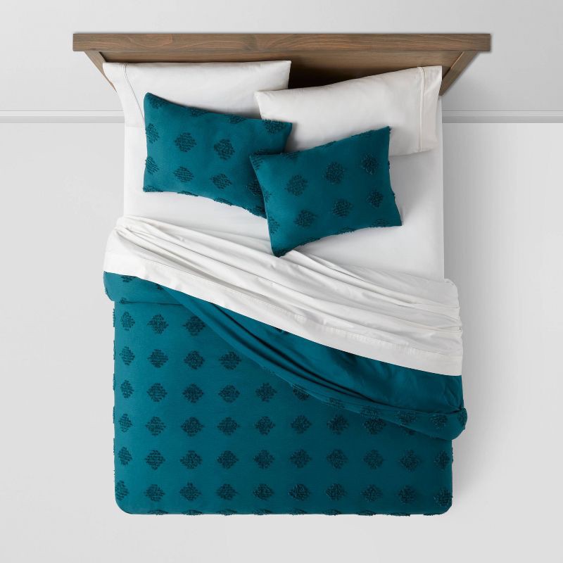 slide 3 of 6, King Tufted Diamond Crinkle Duvet Cover and Sham Set Dark Teal Blue - Threshold™: Polyester, OEKO-TEX Certified, Machine Washable, 1 ct