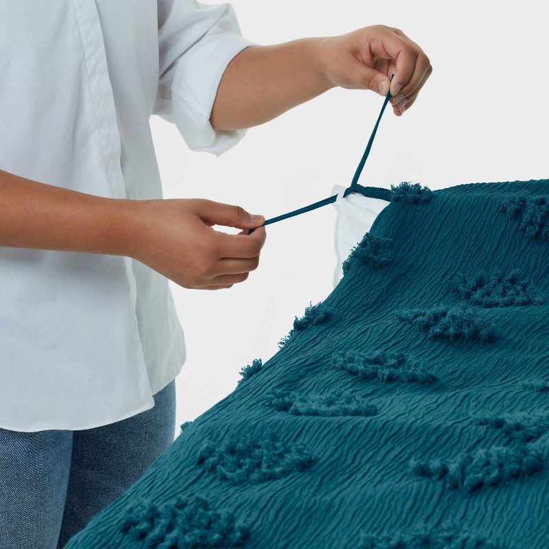 slide 5 of 6, King Tufted Diamond Crinkle Duvet Cover and Sham Set Dark Teal Blue - Threshold™: Polyester, OEKO-TEX Certified, Machine Washable, 1 ct