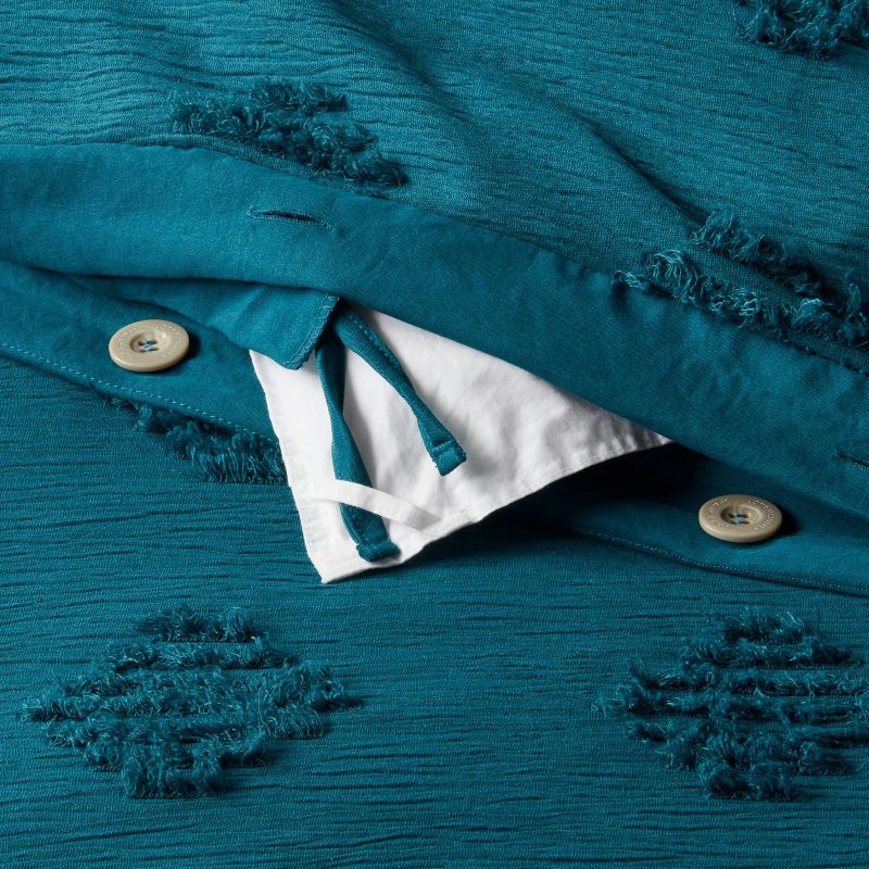 slide 6 of 6, King Tufted Diamond Crinkle Duvet Cover and Sham Set Dark Teal Blue - Threshold™: Polyester, OEKO-TEX Certified, Machine Washable, 1 ct