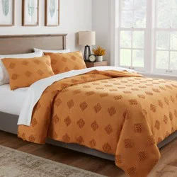 King Tufted Diamond Crinkle Duvet Cover and Sham Set Dark Gold - Threshold™: Polyester, OEKO-TEX Certified, Machine Washable