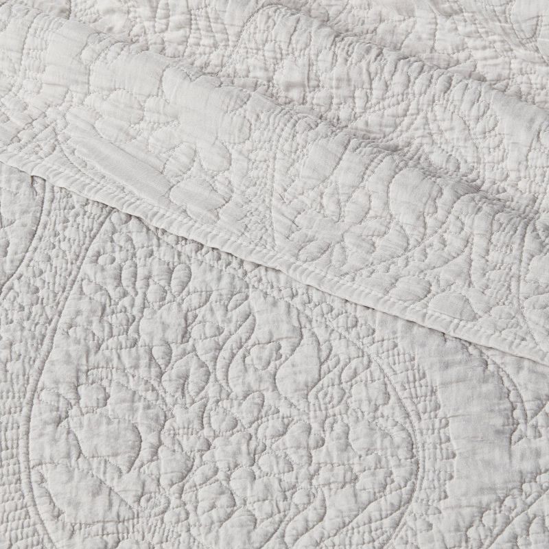 slide 4 of 4, Twin/Twin Extra Long Garment Washed Paisley Stitch Quilt Light Gray - Threshold™: OEKO-TEX Certified, Microfiber Coverlet, 1 ct