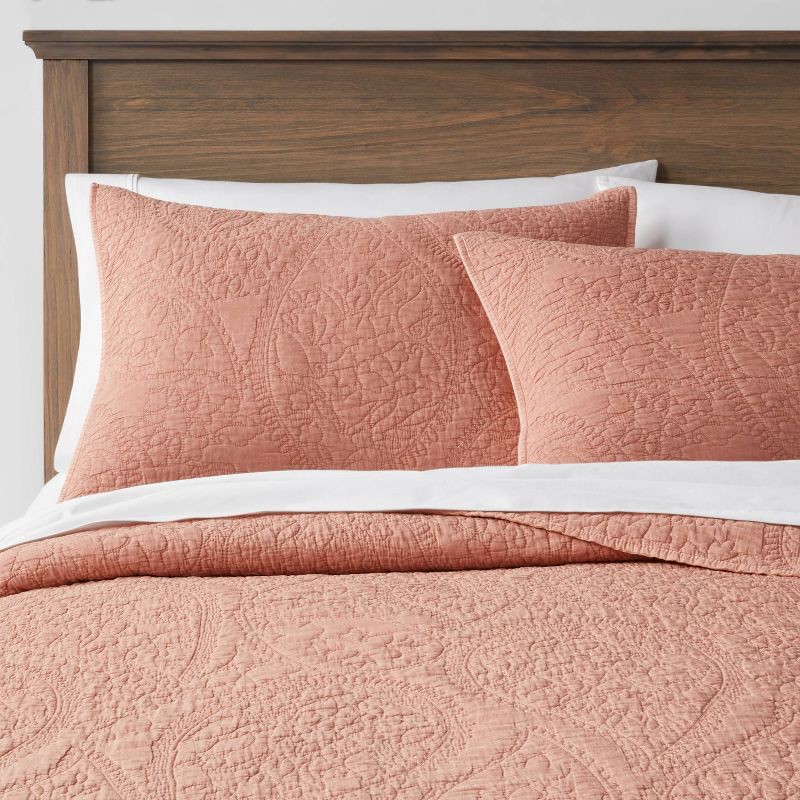 slide 2 of 4, Standard Garment Washed Paisley Stitch Quilt Sham Terracotta/Bronze - Threshold™: OEKO-TEX Certified, Microfiber Construction, 1 ct