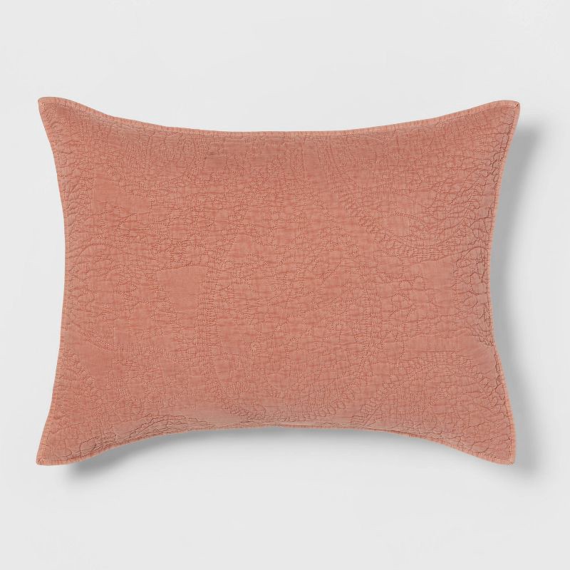 slide 1 of 4, Standard Garment Washed Paisley Stitch Quilt Sham Terracotta/Bronze - Threshold™: OEKO-TEX Certified, Microfiber Construction, 1 ct