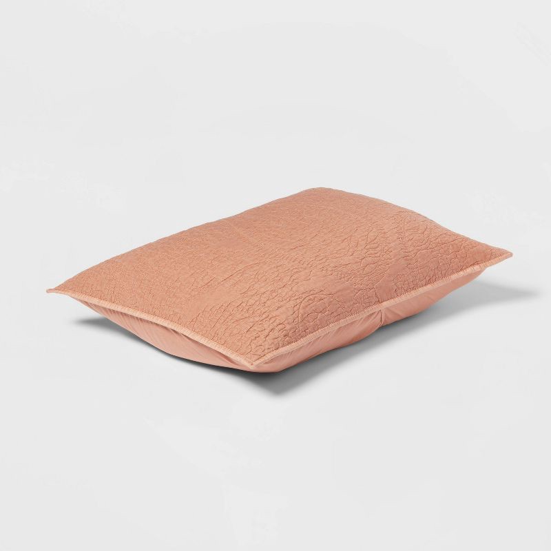 slide 3 of 4, Standard Garment Washed Paisley Stitch Quilt Sham Terracotta/Bronze - Threshold™: OEKO-TEX Certified, Microfiber Construction, 1 ct