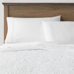 King Garment Washed Paisley Stitch Quilt White - Threshold™: Microfiber Coverlet, Year Round Comfort, OEKO-TEX Certified