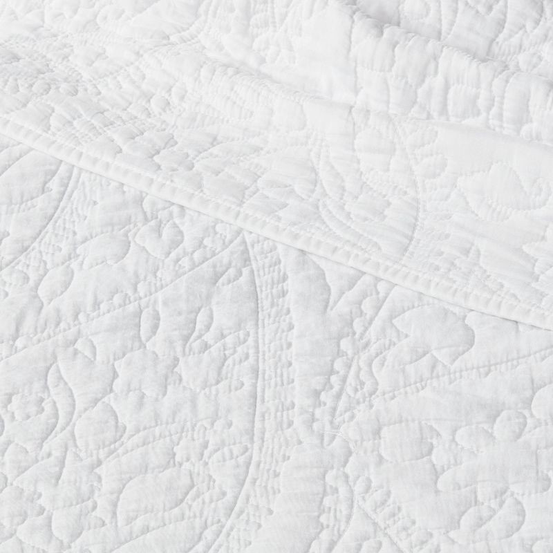 slide 4 of 4, Full/Queen Garment Washed Paisley Stitch Quilt White - Threshold™: OEKO-TEX Certified, Microfiber, Year-Round Use, 1 ct