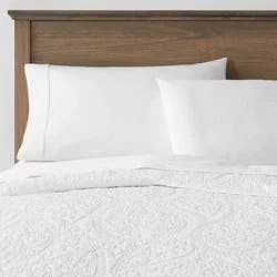 Twin/Twin Extra Long Garment Washed Paisley Stitch Quilt White - Threshold™: OEKO-TEX Certified Microfiber Coverlet