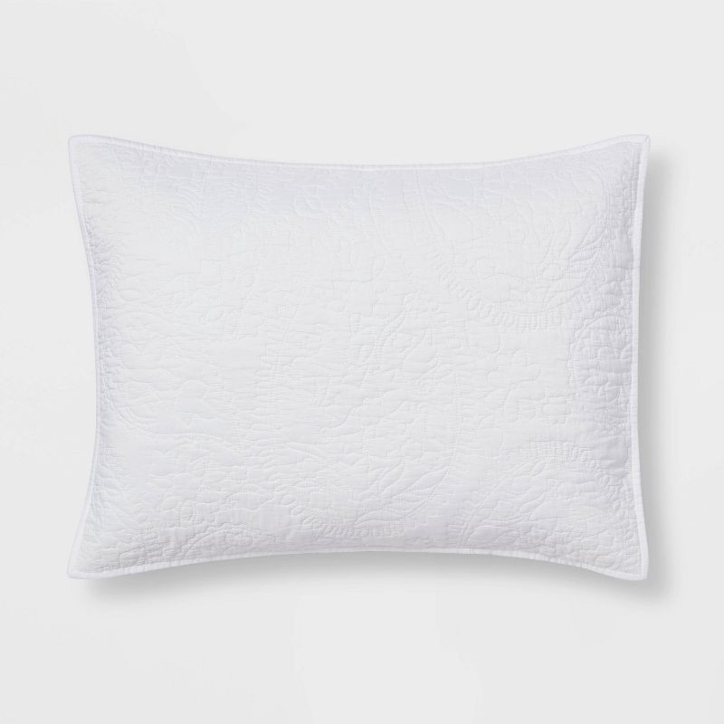 slide 1 of 4, Standard Garment Washed Paisley Stitch Quilt Sham White - Threshold™, 1 ct