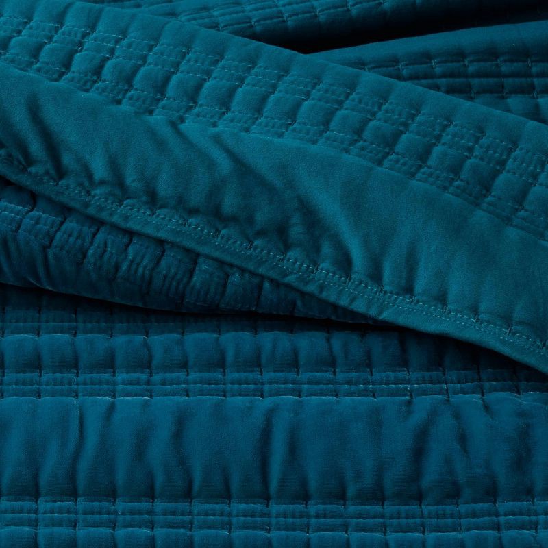 slide 4 of 4, King Lofty Velvet Quilt Dark Teal Blue - Threshold™, 1 ct