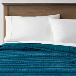 King Lofty Velvet Quilt Dark Teal Blue - Threshold™: Luxurious Polyester Fill, Machine Washable, King Size