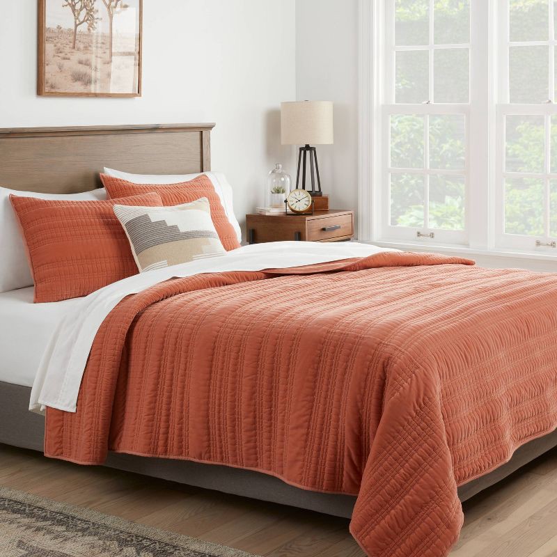 slide 2 of 4, Full/Queen Lofty Velvet Quilt Terracotta/Bronze - Threshold™: OEKO-TEX Certified, Machine Washable, All Ages, 1 ct