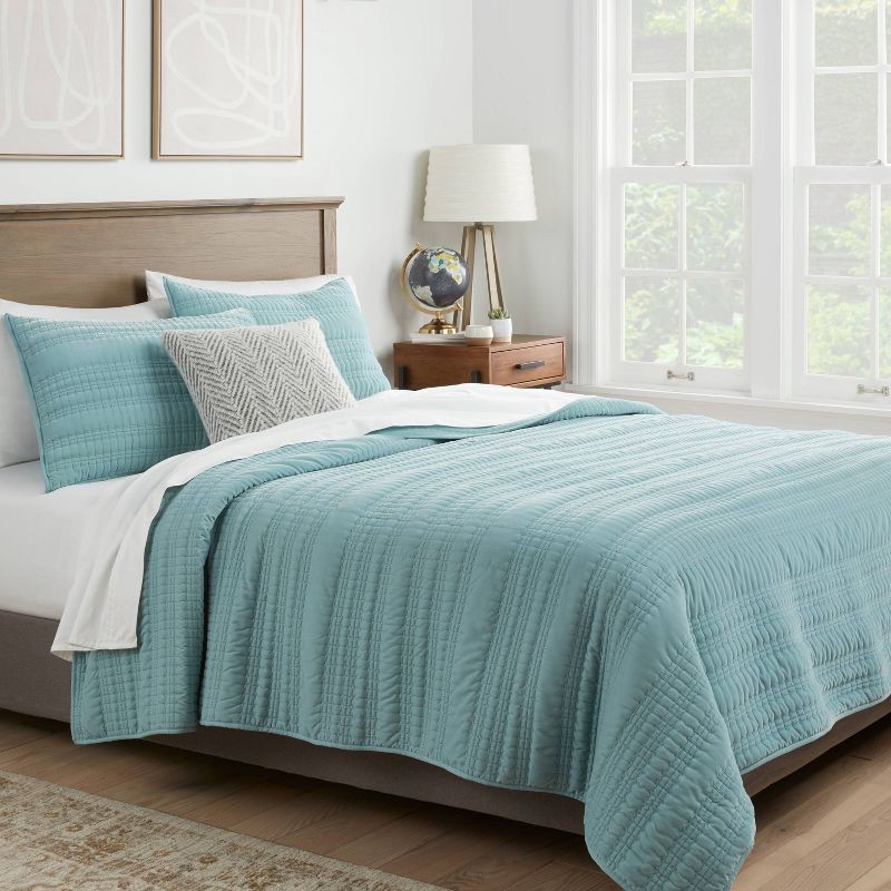 slide 2 of 4, King Lofty Velvet Quilt Light Teal Blue - Threshold™: Polyester Fill, Machine Washable, OEKO-TEX Certified, 1 ct