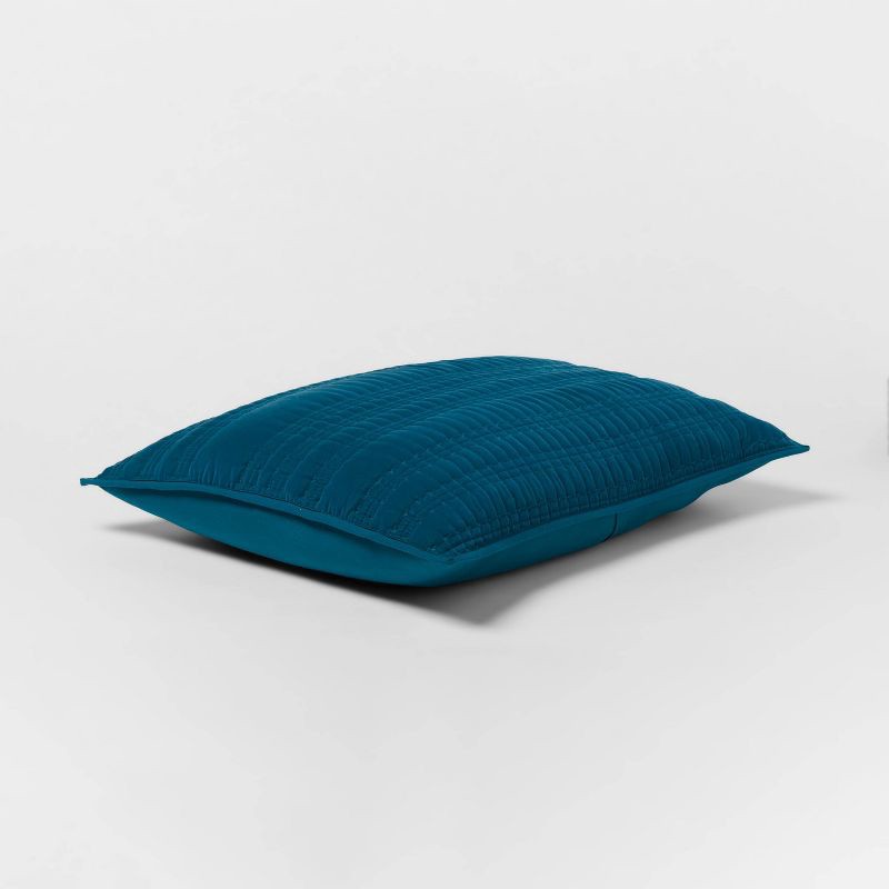 slide 3 of 4, Standard Lofty Velvet Quilt Sham Dark Teal Blue - Threshold™: OEKO-TEX Certified, Polyester, Machine Washable, 1 ct