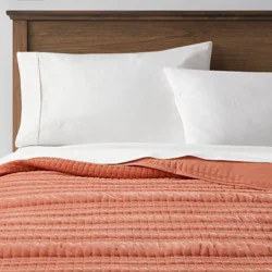 King Lofty Velvet Quilt Terracotta/Bronze - Threshold™: Machine Washable, Polyester Fill, Year-Round Comfort