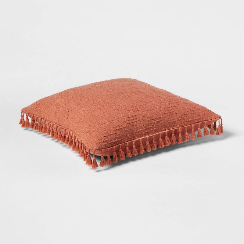 slide 3 of 4, Euro Textured Slub Tassel Decorative Throw Pillow Terracotta - Threshold™: Cotton Square Cushion for Indoor Use, 1 ct