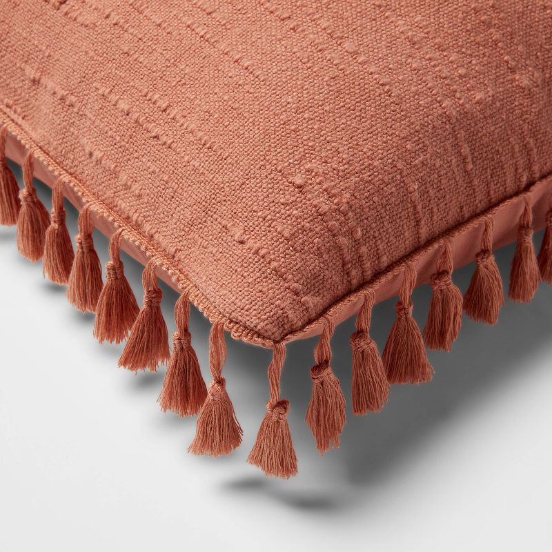 slide 4 of 4, Euro Textured Slub Tassel Decorative Throw Pillow Terracotta - Threshold™: Cotton Square Cushion for Indoor Use, 1 ct