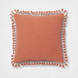 Euro Textured Slub Tassel Decorative Throw Pillow Terracotta - Threshold™: Cotton Square Cushion for Indoor Use