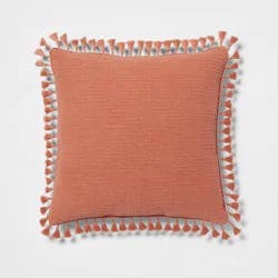 Euro Textured Slub Tassel Decorative Throw Pillow Terracotta - Threshold™: Cotton Square Cushion for Indoor Use