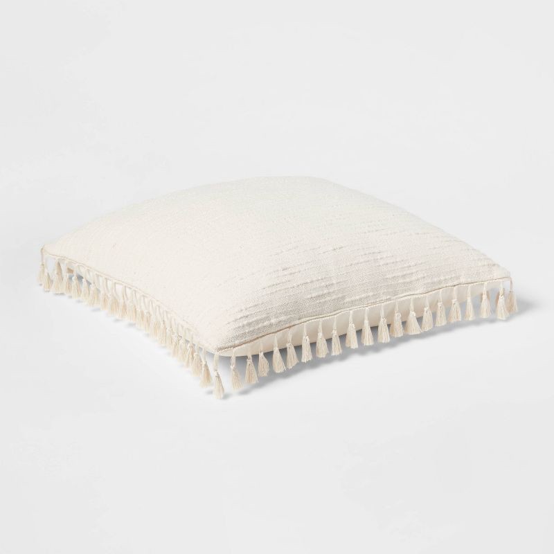 slide 3 of 4, Euro Textured Slub Tassel Decorative Throw Pillow Natural - Threshold™: Cotton Dobby, Indoor Square Cushion, OEKO-TEX Certified, 1 ct