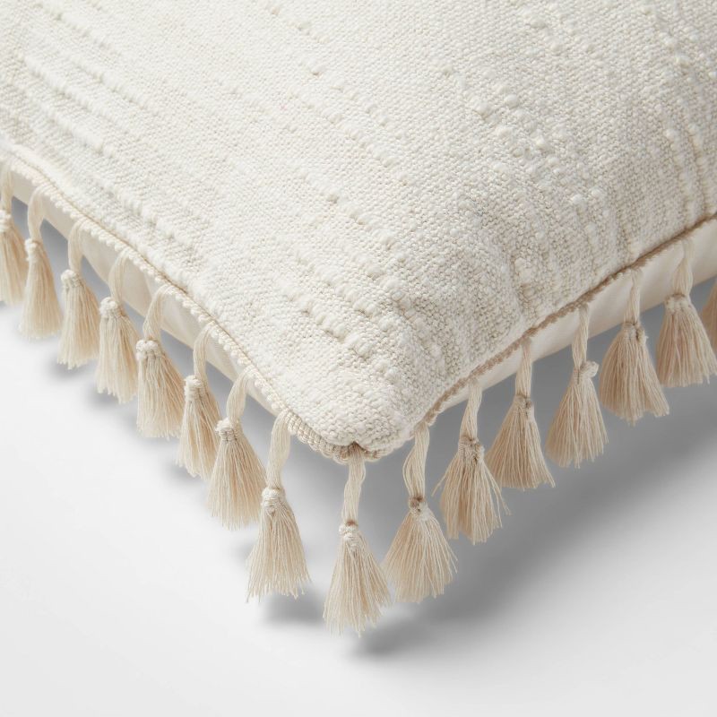 slide 4 of 4, Euro Textured Slub Tassel Decorative Throw Pillow Natural - Threshold™: Cotton Dobby, Indoor Square Cushion, OEKO-TEX Certified, 1 ct