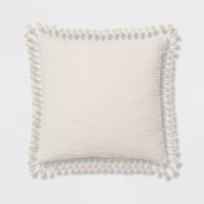 slide 1 of 4, Euro Textured Slub Tassel Decorative Throw Pillow Natural - Threshold™, 1 ct
