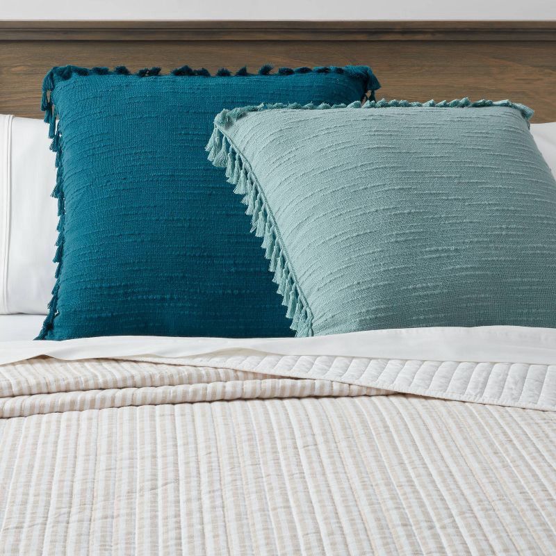 slide 2 of 4, Euro Textured Slub Tassel Decorative Throw Pillow Dark Teal Blue - Threshold™, 1 ct