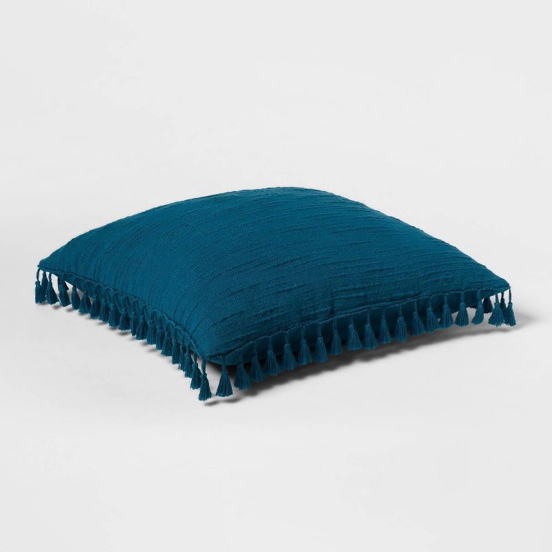 slide 3 of 4, Euro Textured Slub Tassel Decorative Throw Pillow Dark Teal Blue - Threshold™, 1 ct