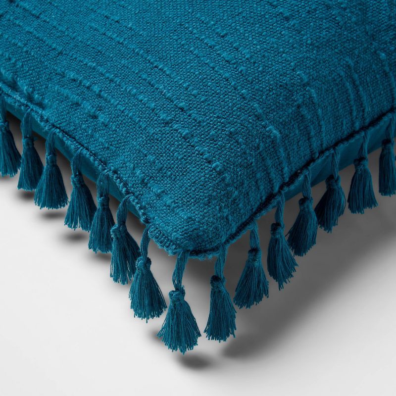 slide 4 of 4, Euro Textured Slub Tassel Decorative Throw Pillow Dark Teal Blue - Threshold™, 1 ct
