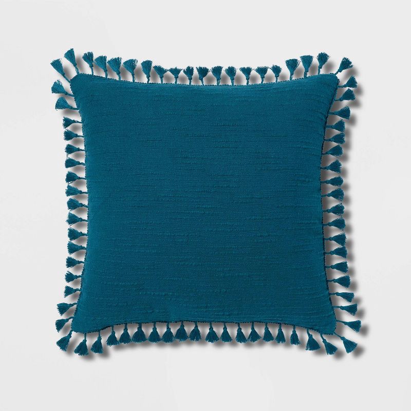 slide 1 of 4, Euro Textured Slub Tassel Decorative Throw Pillow Dark Teal Blue - Threshold™, 1 ct