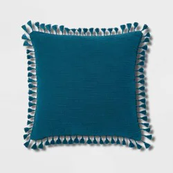 Euro Textured Slub Tassel Decorative Throw Pillow Dark Teal Blue - Threshold™: Square, Contemporary Indoor Decor, 24"x24"