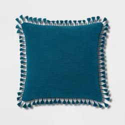 Euro Textured Slub Tassel Decorative Throw Pillow Dark Teal Blue - Threshold™